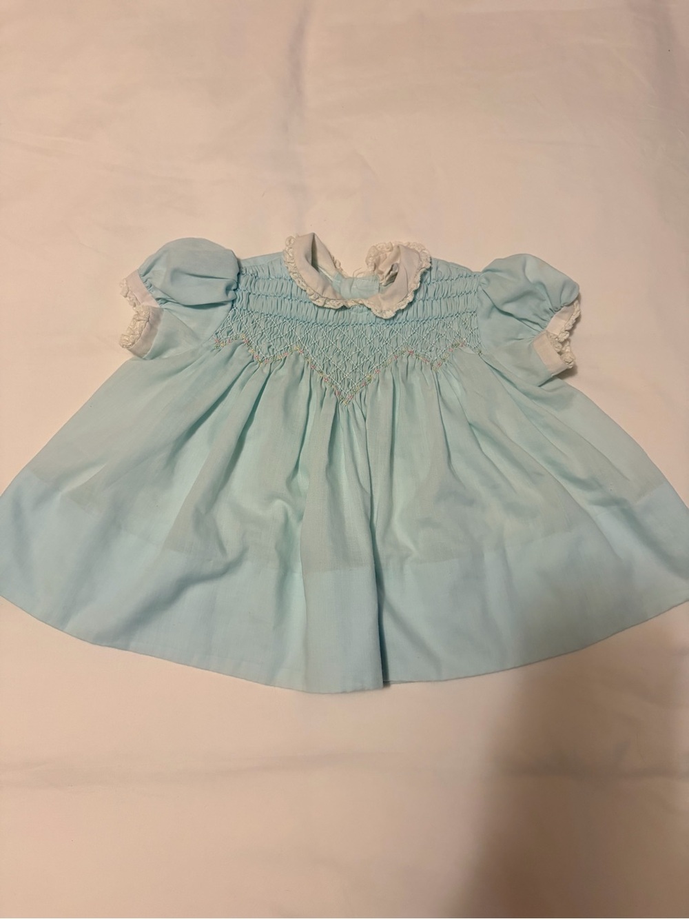 Light Blue Smocked Cotton Dress with Lace Collar - Kids Dresses Formal